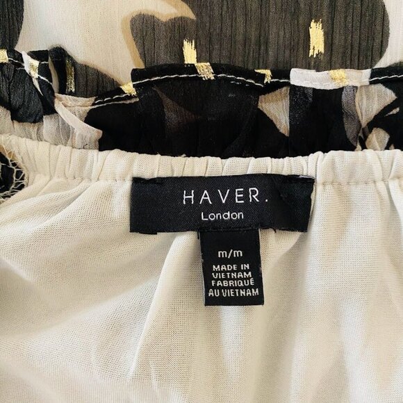 Haver London Black and White Chiffon Floral Blouse Top Size Medium - Picture 4 of 4